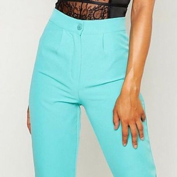 Tall Tailored Teal Ankle Pants Bright Bold Work Colored Fall Layer - Picture 2 of 9